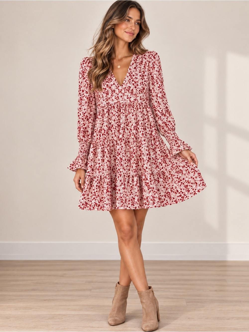 Pomander Place Kenzo Dress M Tuckernuck Red Floral Tiered Ruffle Sleeve Mini
